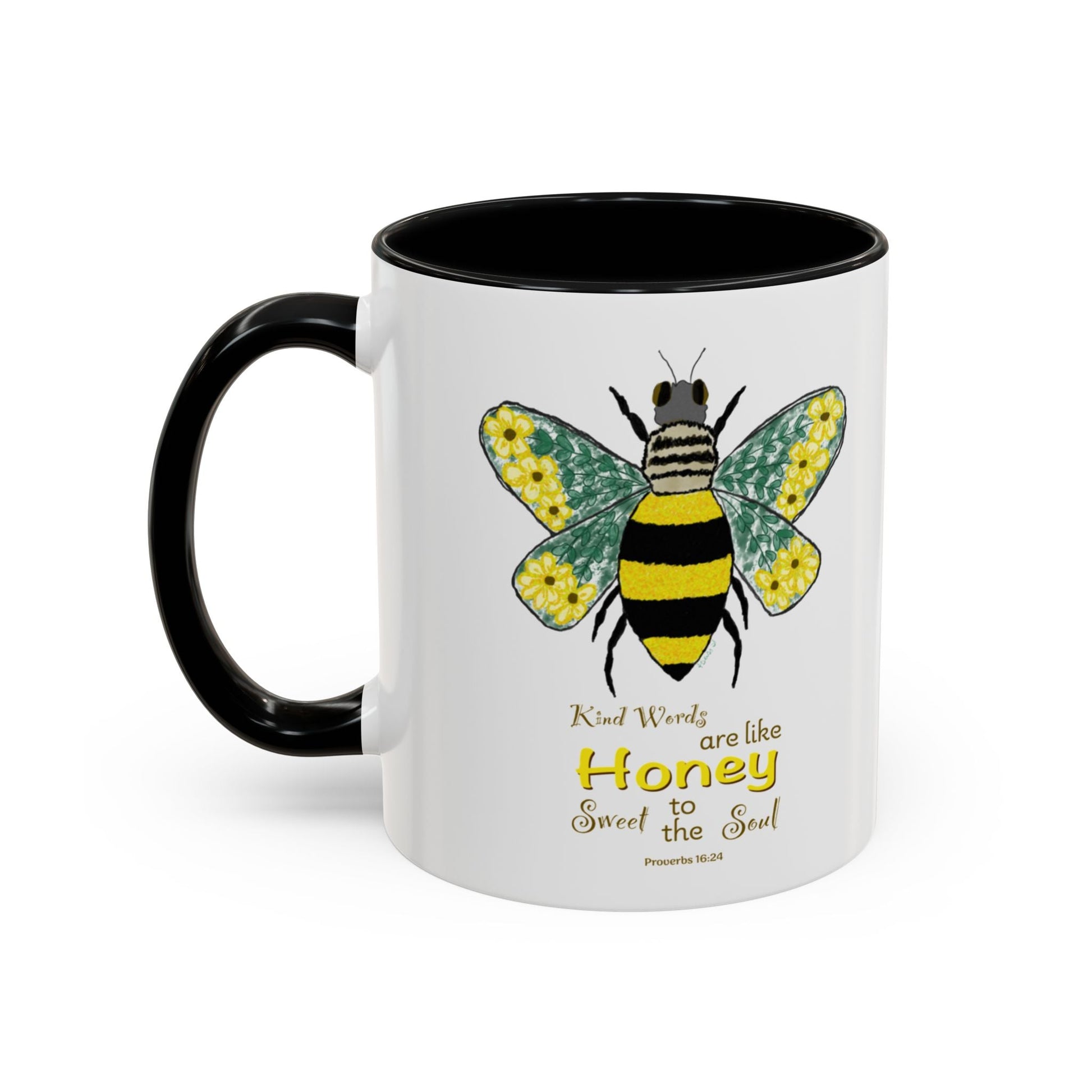 Bee Flower Two Tone Accent Coffee Mug (11 oz & 15 oz) - Blue Cava