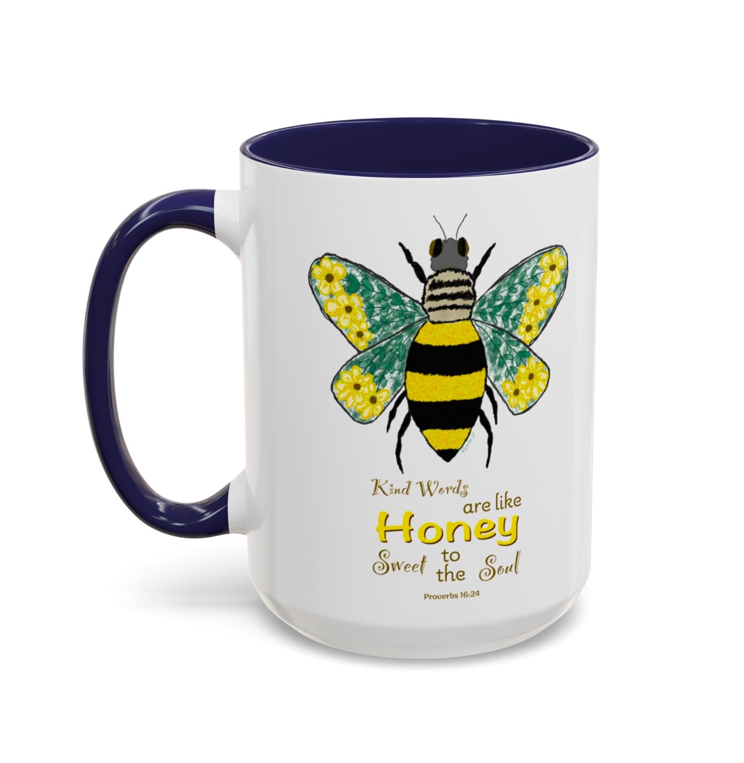 Bee Flower Two Tone Accent Coffee Mug (11 oz & 15 oz) - Blue Cava