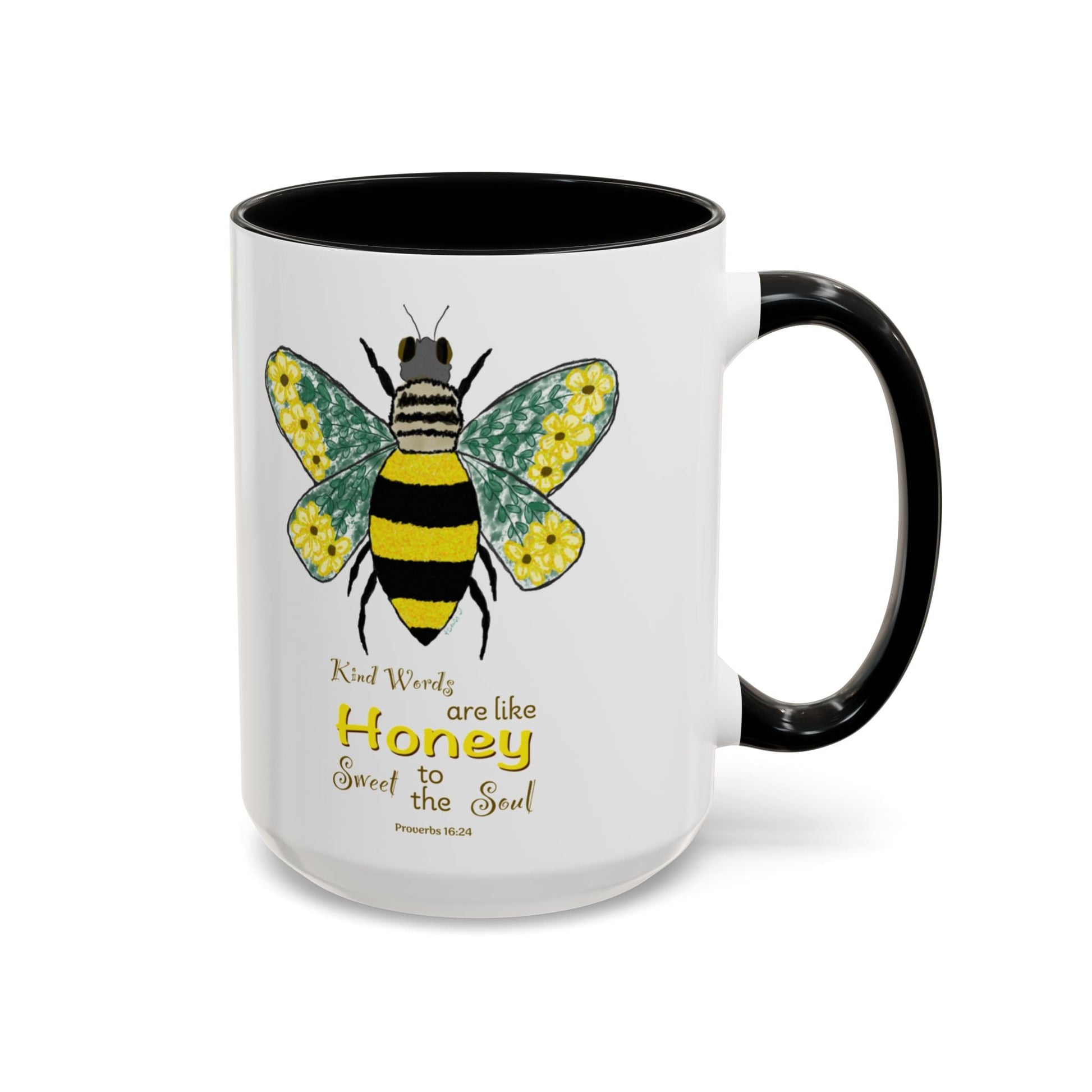 Bee Flower Two Tone Accent Coffee Mug (11 oz & 15 oz) - Blue Cava