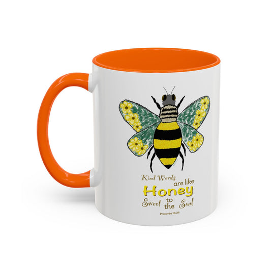 Bee Flower Two Tone Accent Coffee Mug (11 oz & 15 oz) - Blue Cava