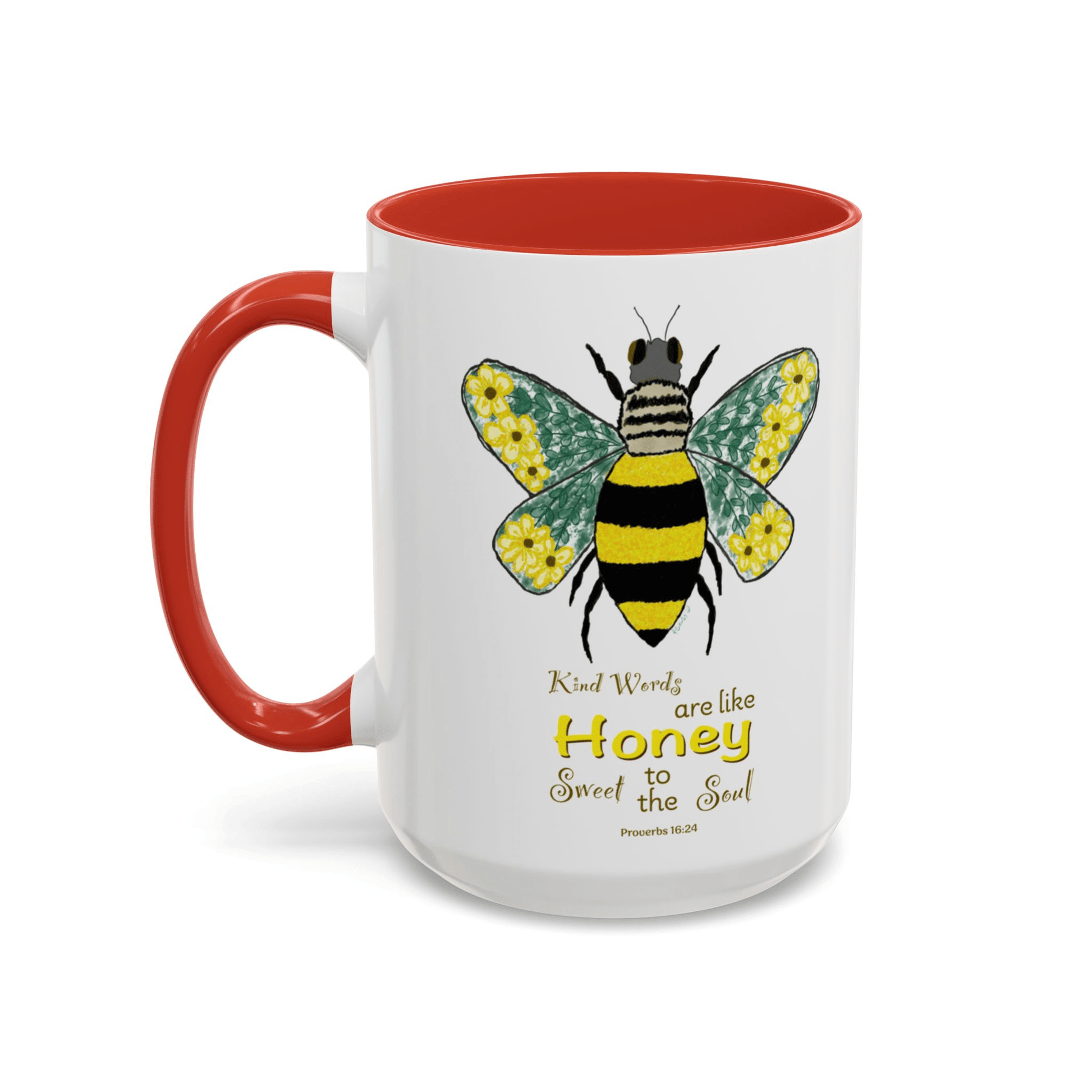 Bee Flower Two Tone Accent Coffee Mug (11 oz & 15 oz) - Blue Cava