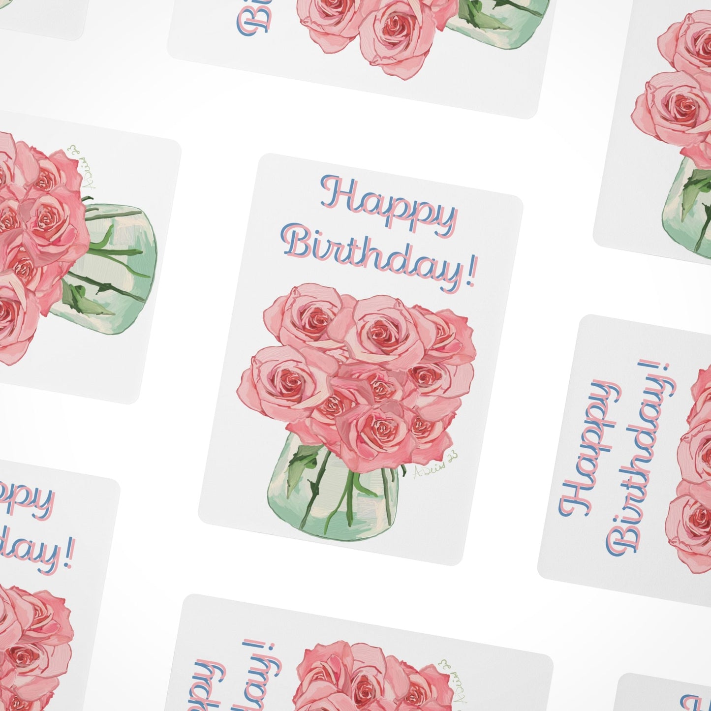 Birthday Roses Bouquet Postcards (1, 15, 30, and 45 pcs) - Blue Cava