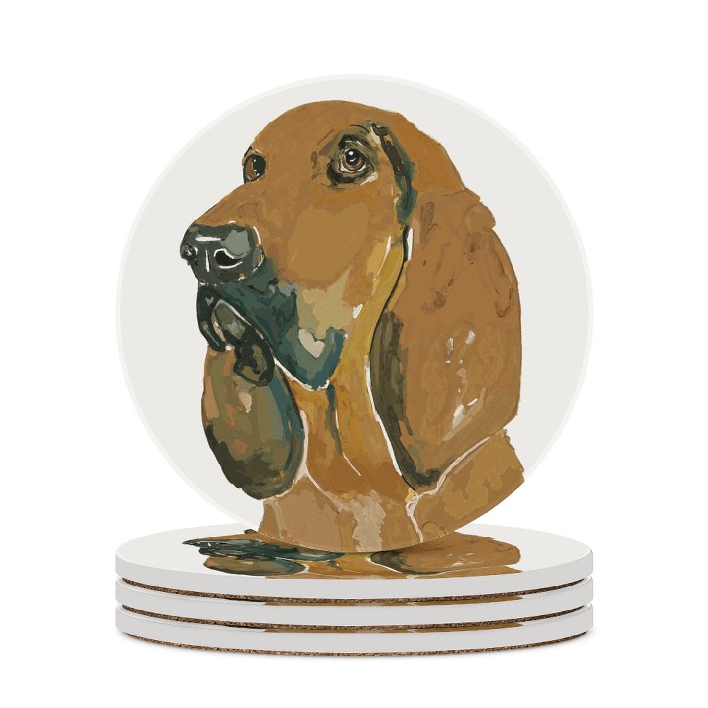 Bloodhound "Scout" Round Ceramic Coaster Sets - Blue Cava