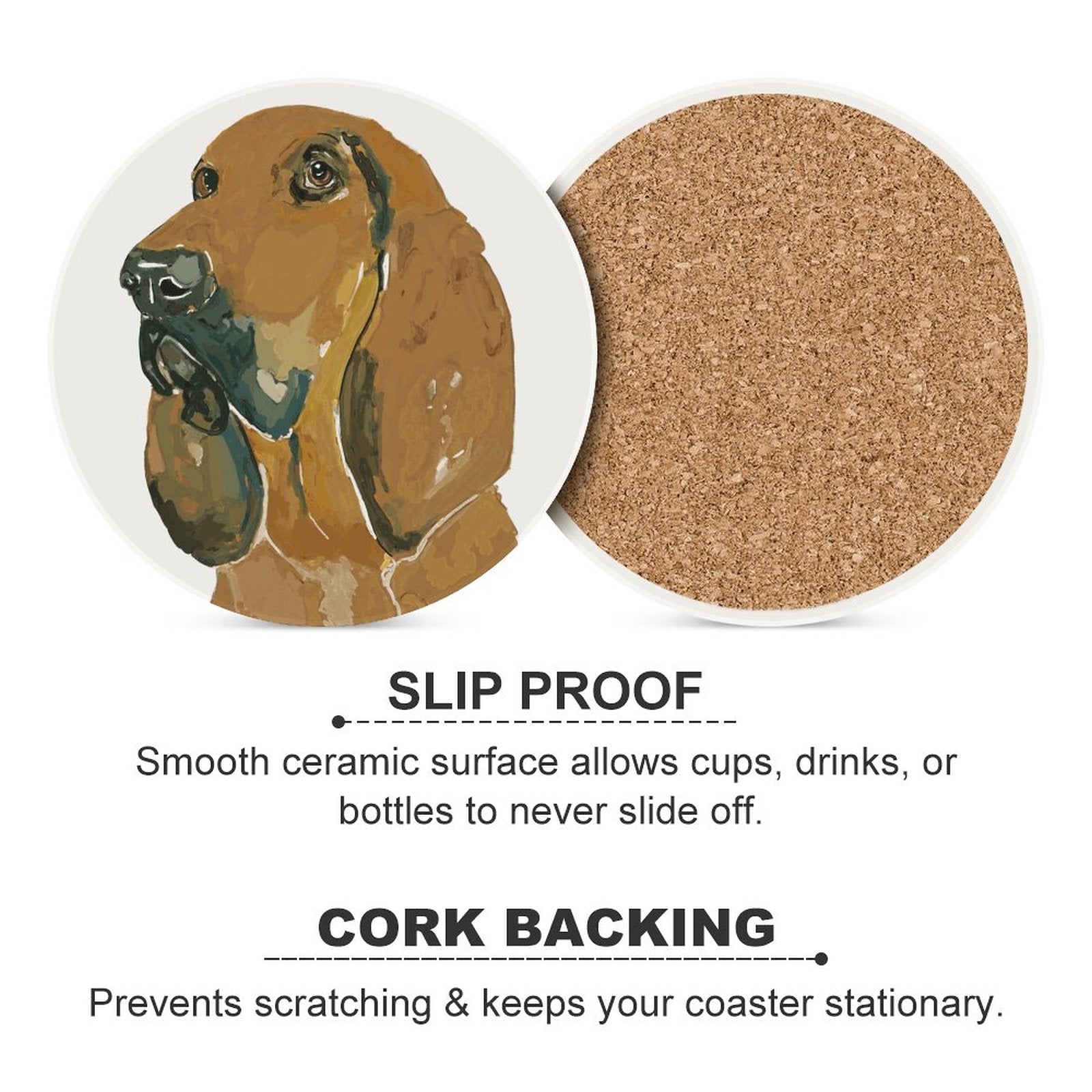 Bloodhound "Scout" Round Ceramic Coaster Sets - Blue Cava