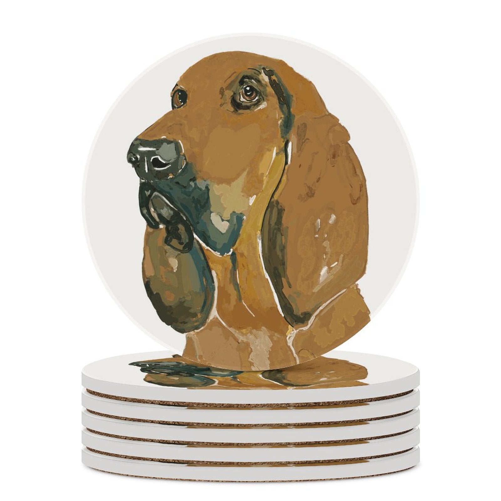 Bloodhound "Scout" Round Ceramic Coaster Sets - Blue Cava