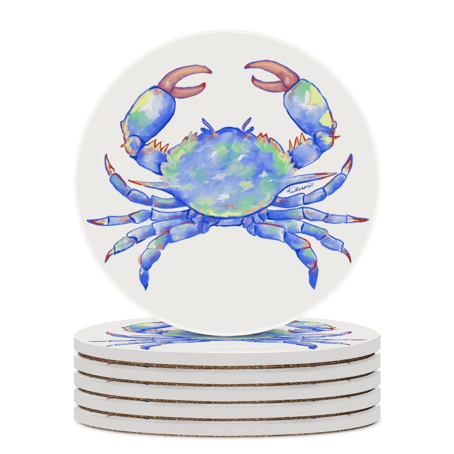 Blue Crab Round Ceramic Coaster Sets - Blue Cava