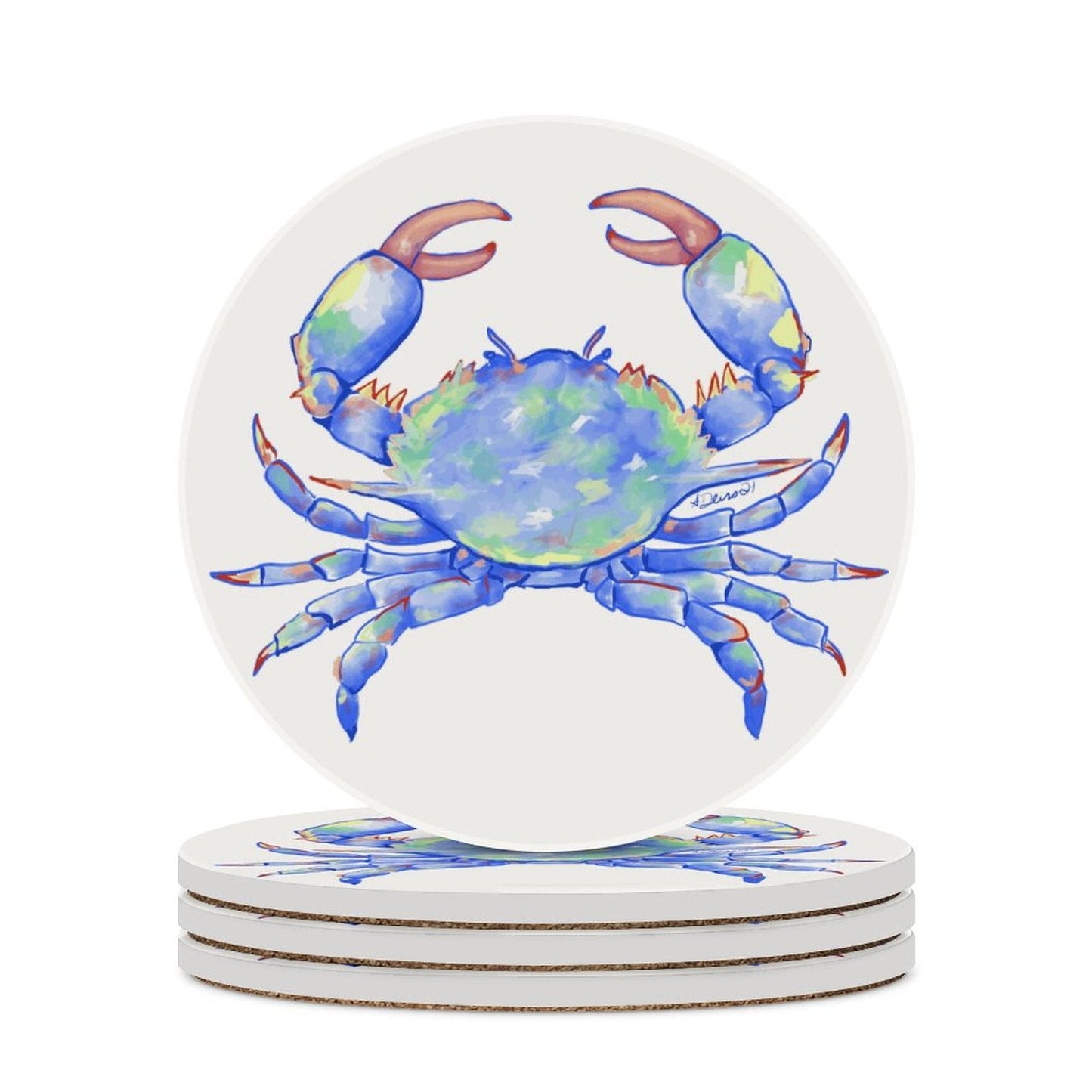 Blue Crab Round Ceramic Coaster Sets - Blue Cava