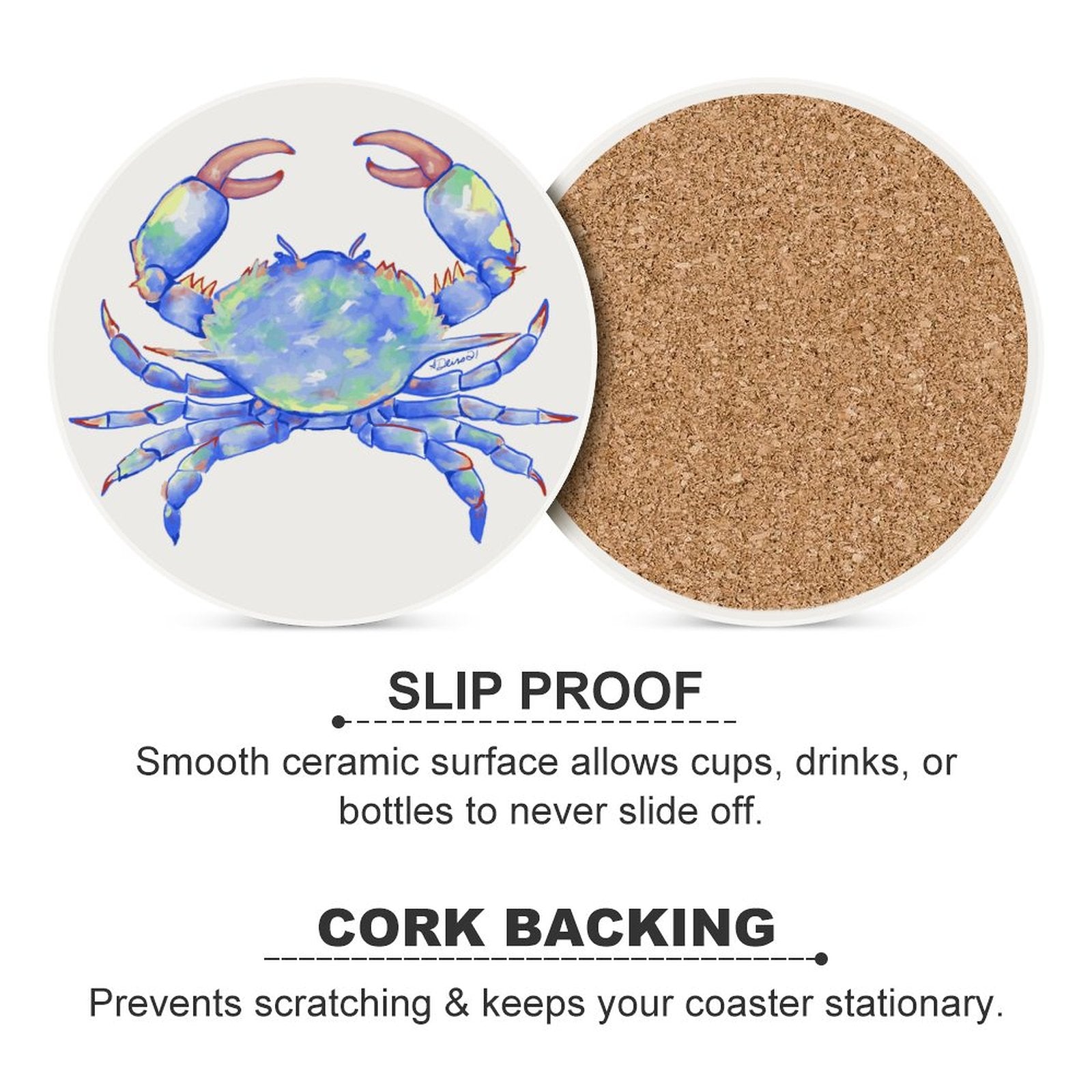 Blue Crab Round Ceramic Coaster Sets - Blue Cava