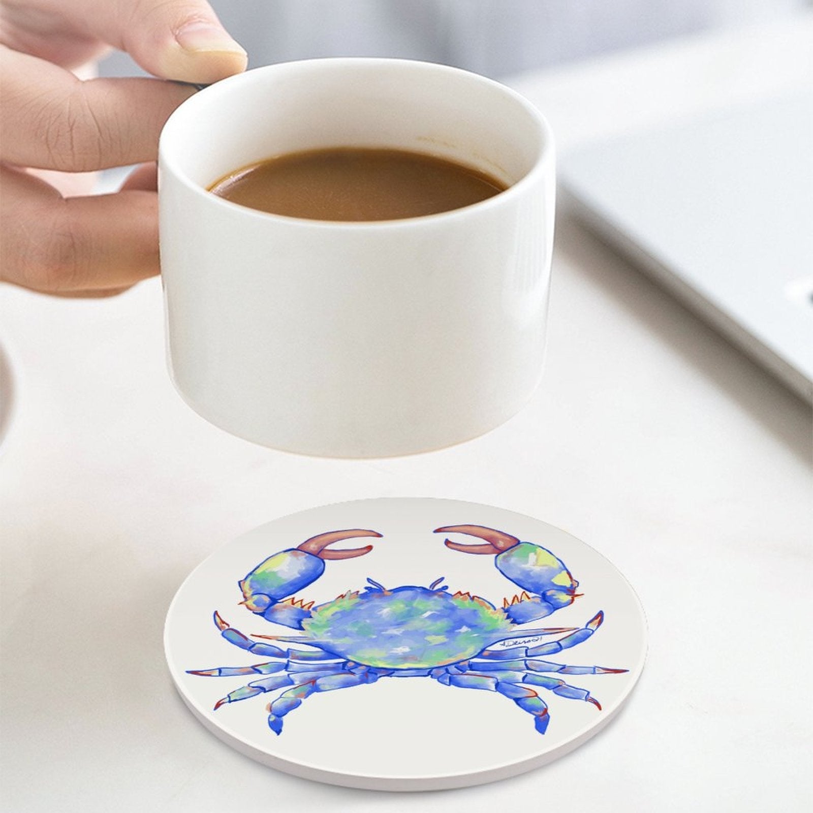 Blue Crab Round Ceramic Coaster Sets - Blue Cava