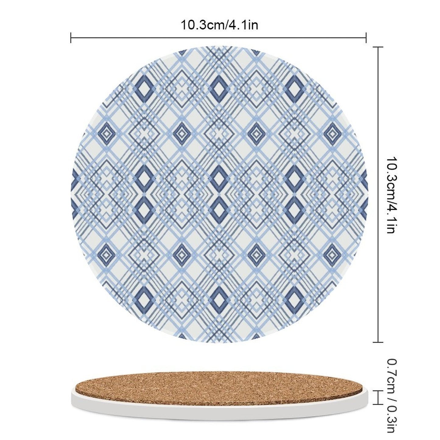 Blue Diamond Round Ceramic Coaster - Blue Cava