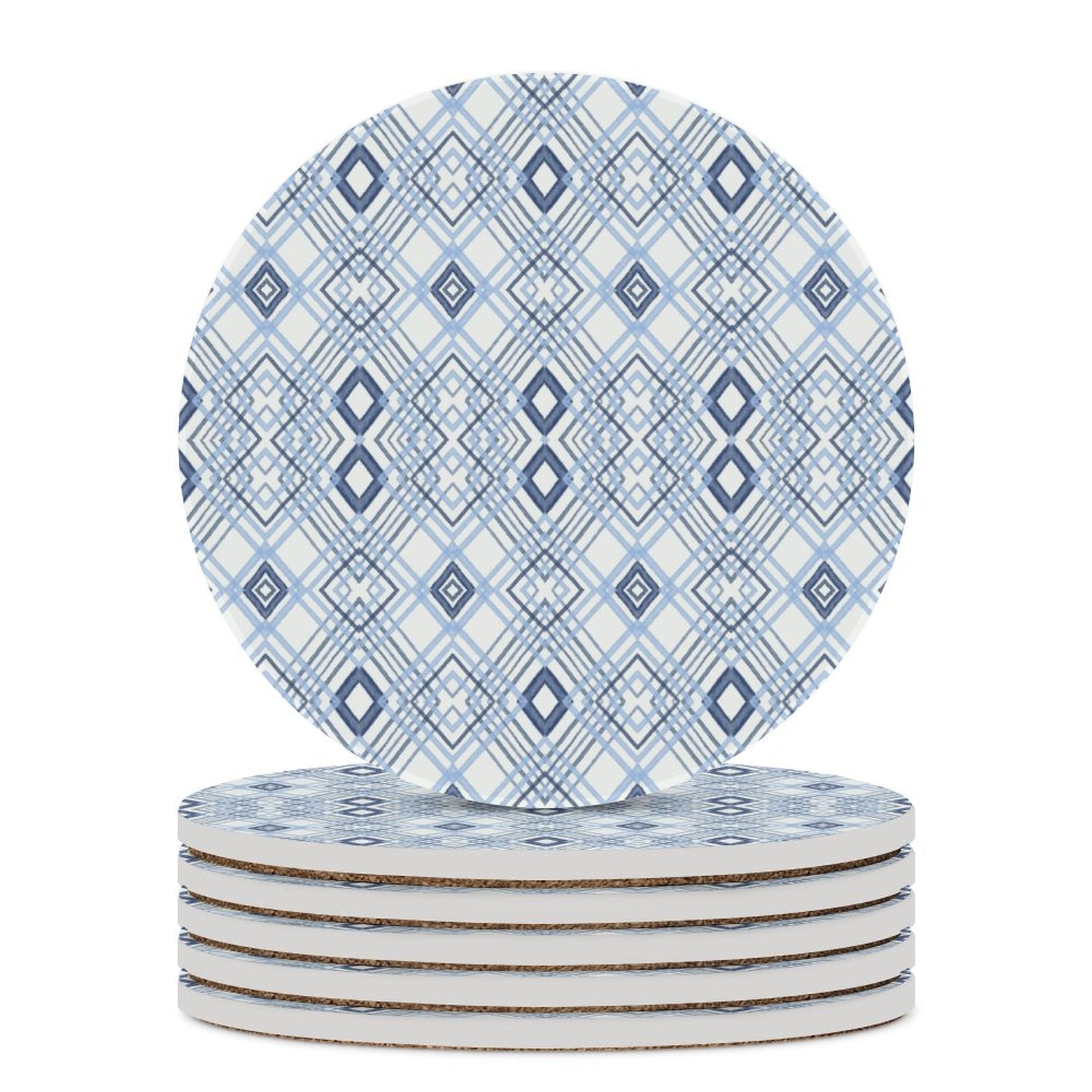 Blue Diamond Round Ceramic Coaster - Blue Cava