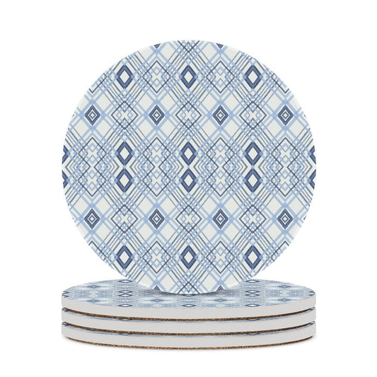 Blue Diamond Round Ceramic Coaster - Blue Cava