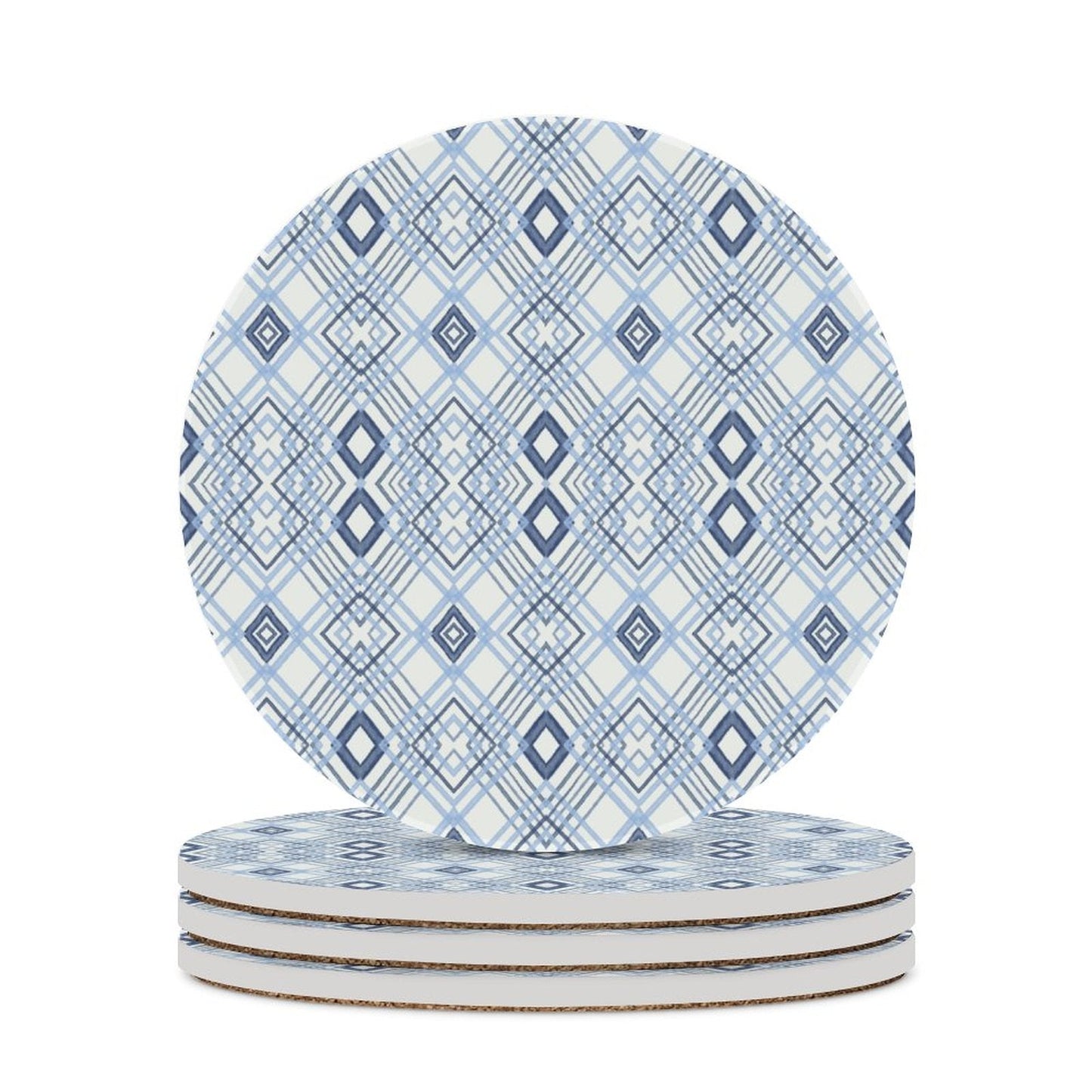 Blue Diamond Round Ceramic Coaster - Blue Cava