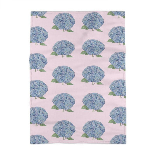 Blue Hydrangea Pink Tea Towel - Blue Cava