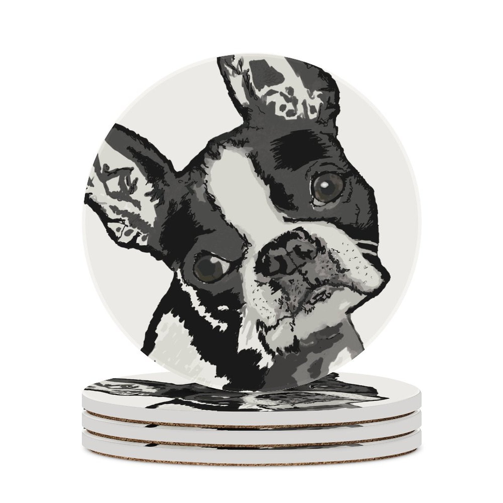 Boston Terrier "Bugsy" Round Ceramic Coaster - Blue Cava