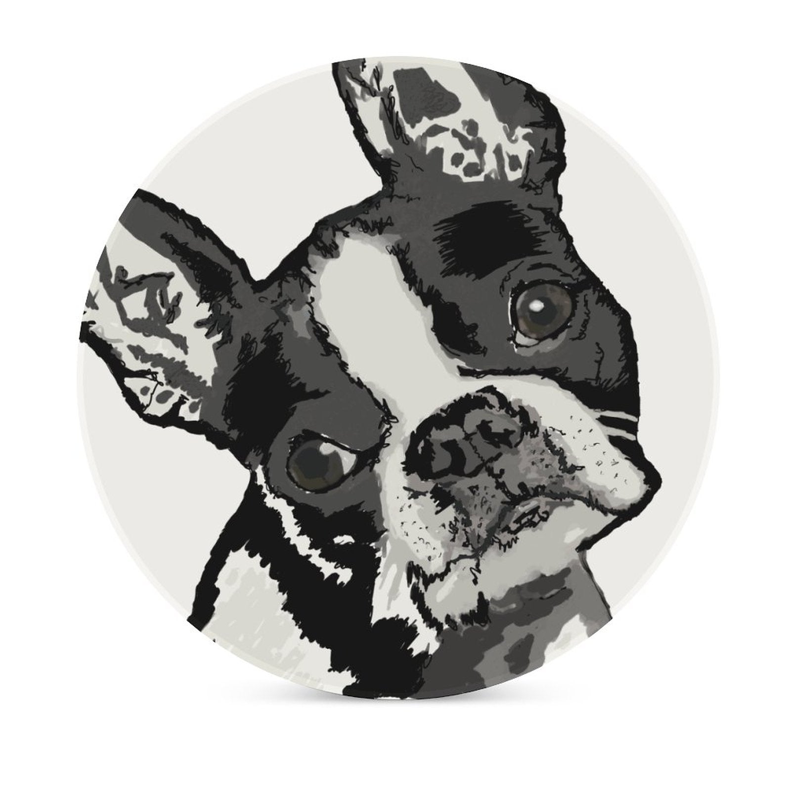 Boston Terrier "Bugsy" Round Ceramic Coaster - Blue Cava