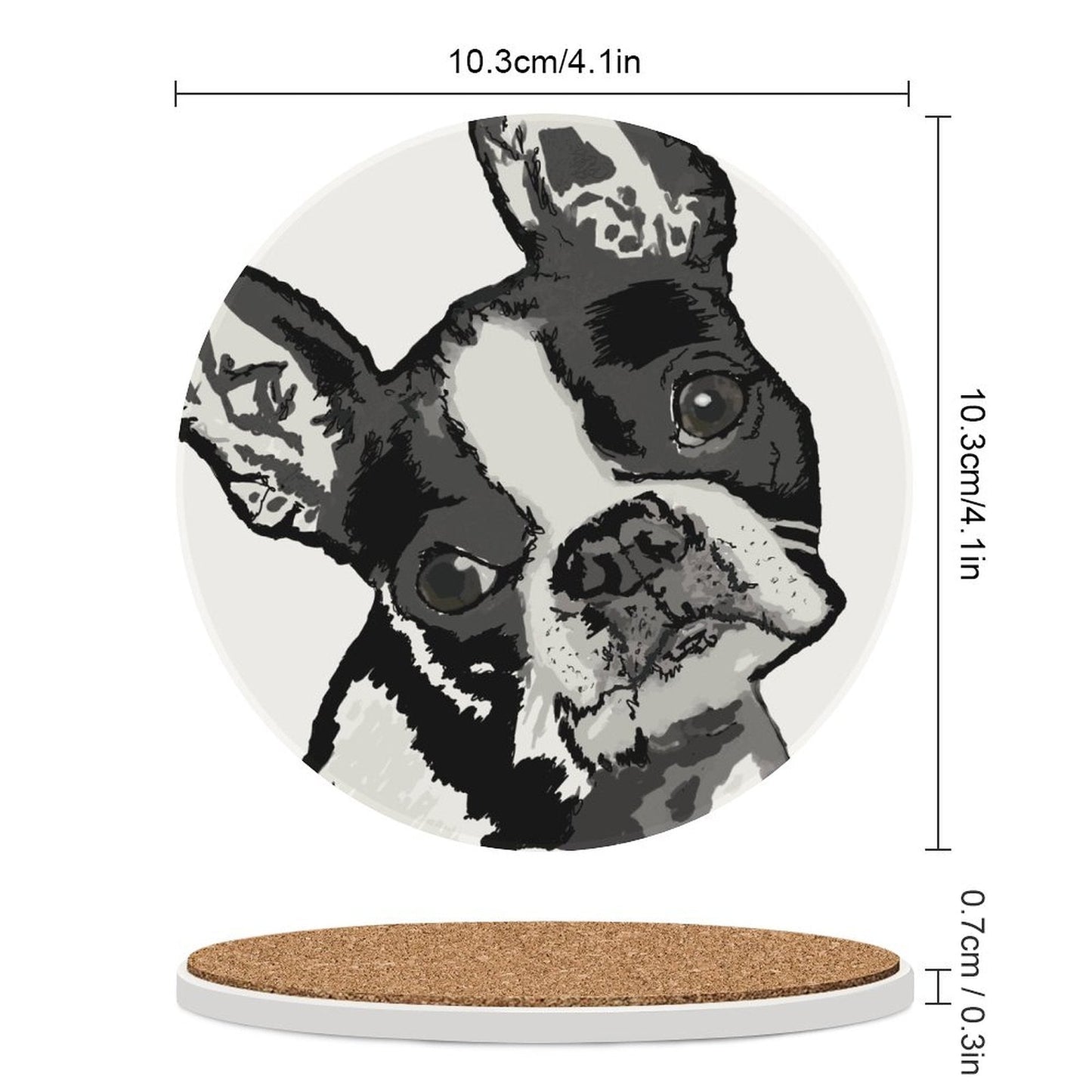 Boston Terrier "Bugsy" Round Ceramic Coaster - Blue Cava