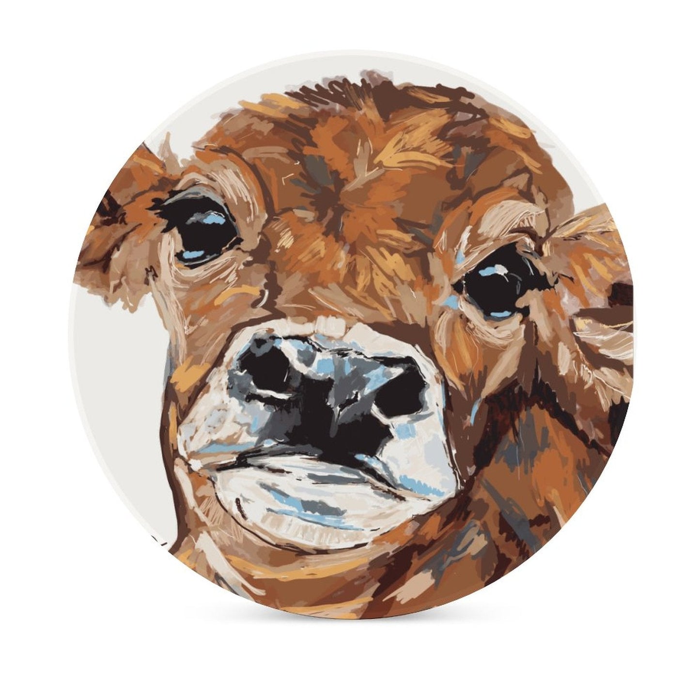 Brown Cow Round Ceramic Coaster Sets - Blue Cava