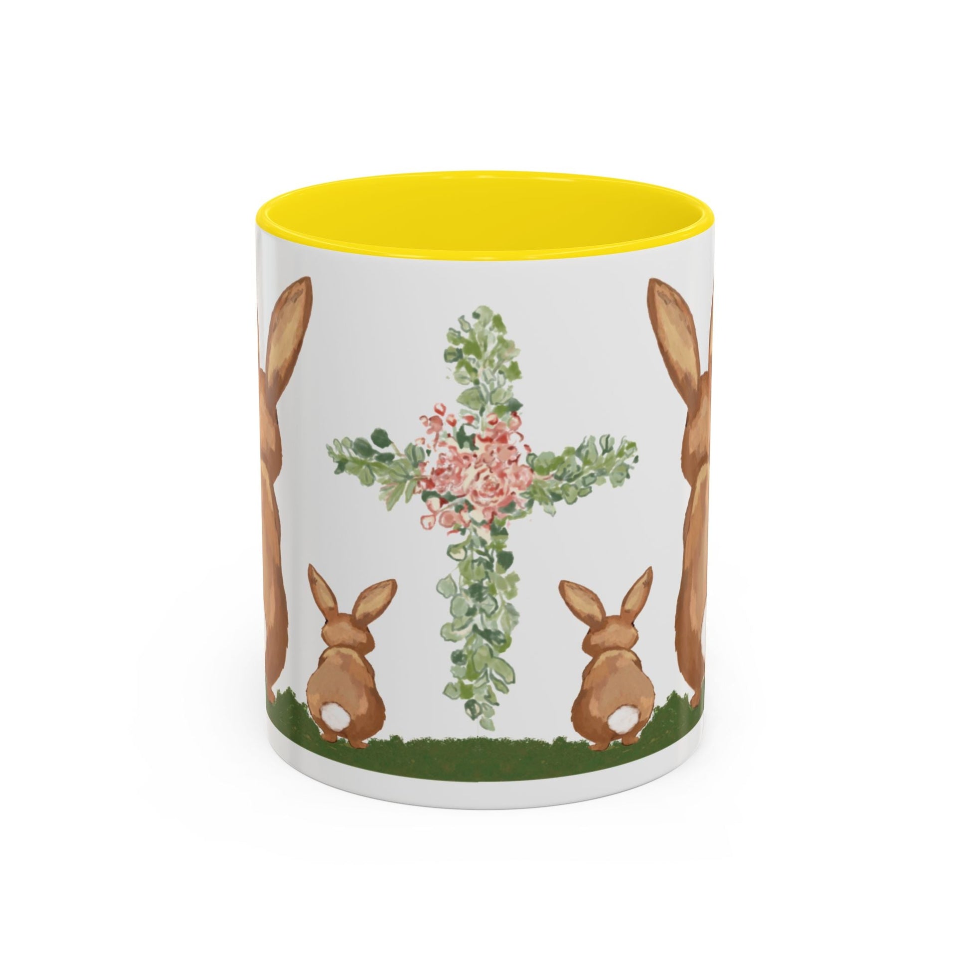 Bunny Love Easter Cross Accent Coffee Mug (11 oz & 15 oz) - Blue Cava