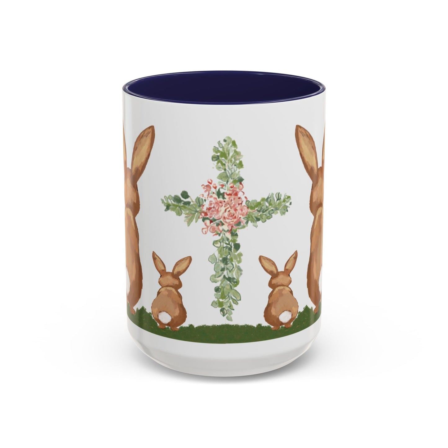 Bunny Love Easter Cross Accent Coffee Mug (11 oz & 15 oz) - Blue Cava