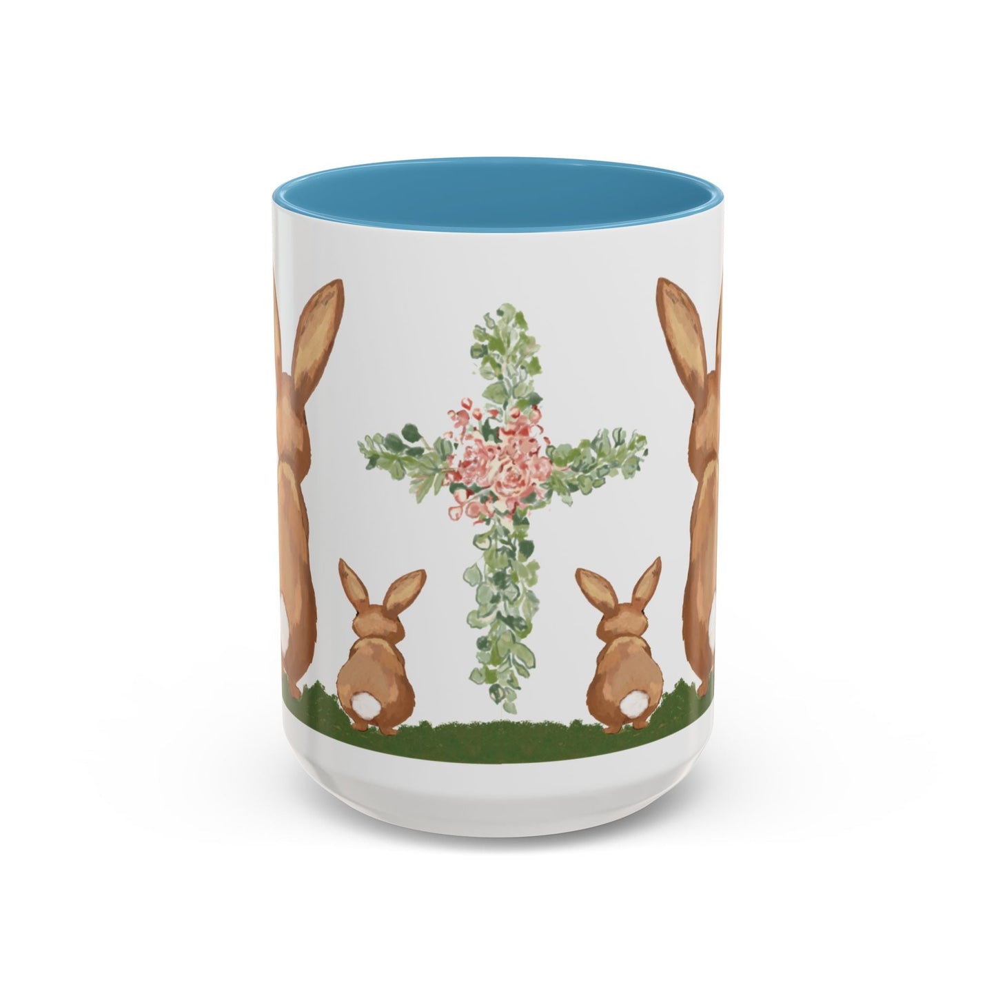 Bunny Love Easter Cross Accent Coffee Mug (11 oz & 15 oz) - Blue Cava