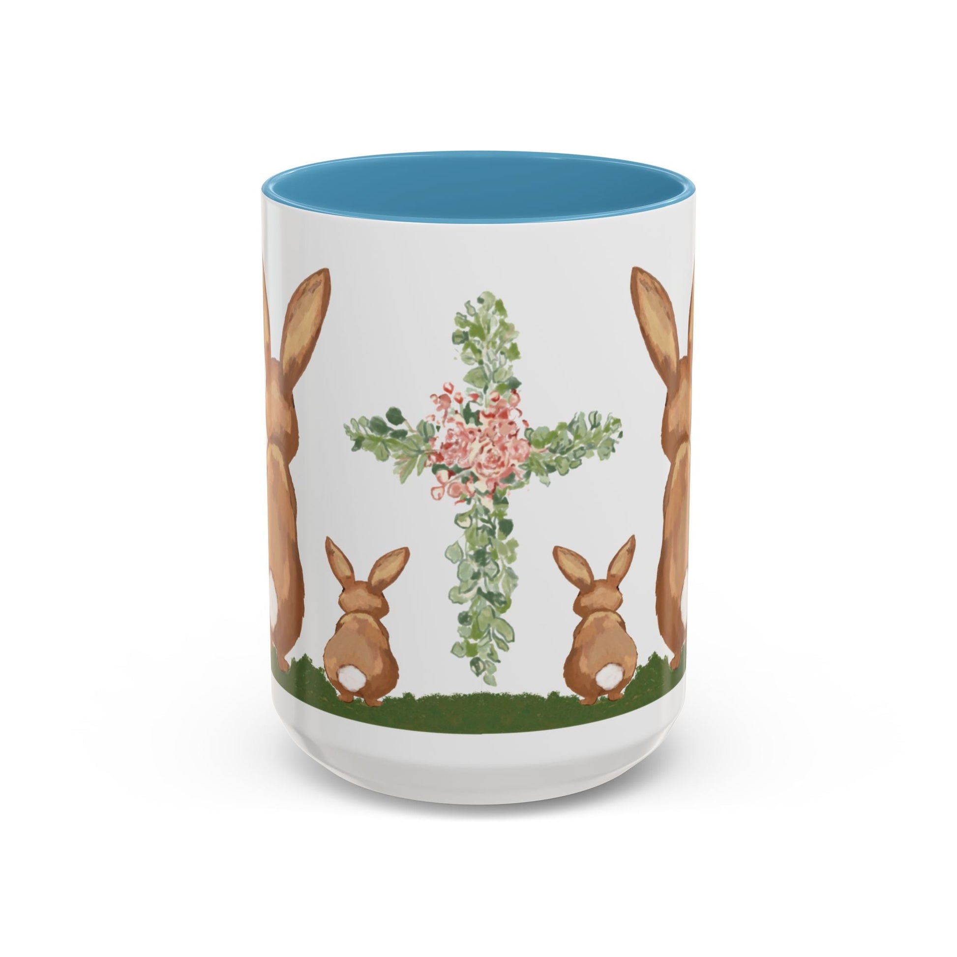 Bunny Love Easter Cross Accent Coffee Mug (11 oz & 15 oz) - Blue Cava