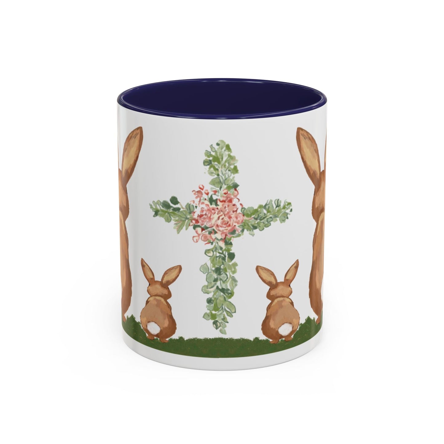 Bunny Love Easter Cross Accent Coffee Mug (11 oz & 15 oz) - Blue Cava