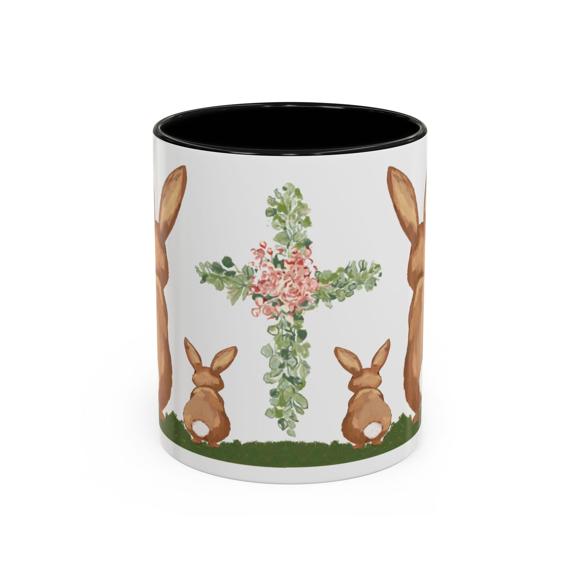 Bunny Love Easter Cross Accent Coffee Mug (11 oz & 15 oz) - Blue Cava