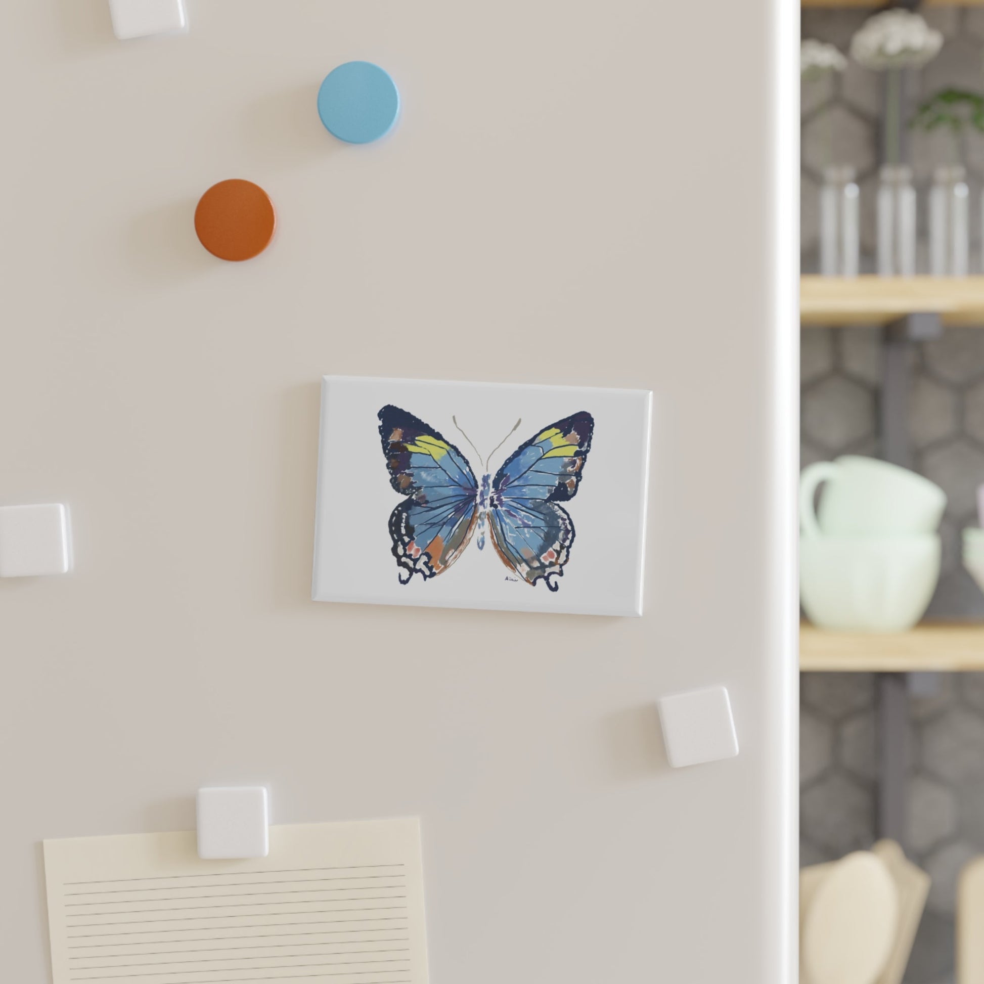 Butterfly Button Magnet, Rectangle (1 & 10 pcs) - Blue Cava