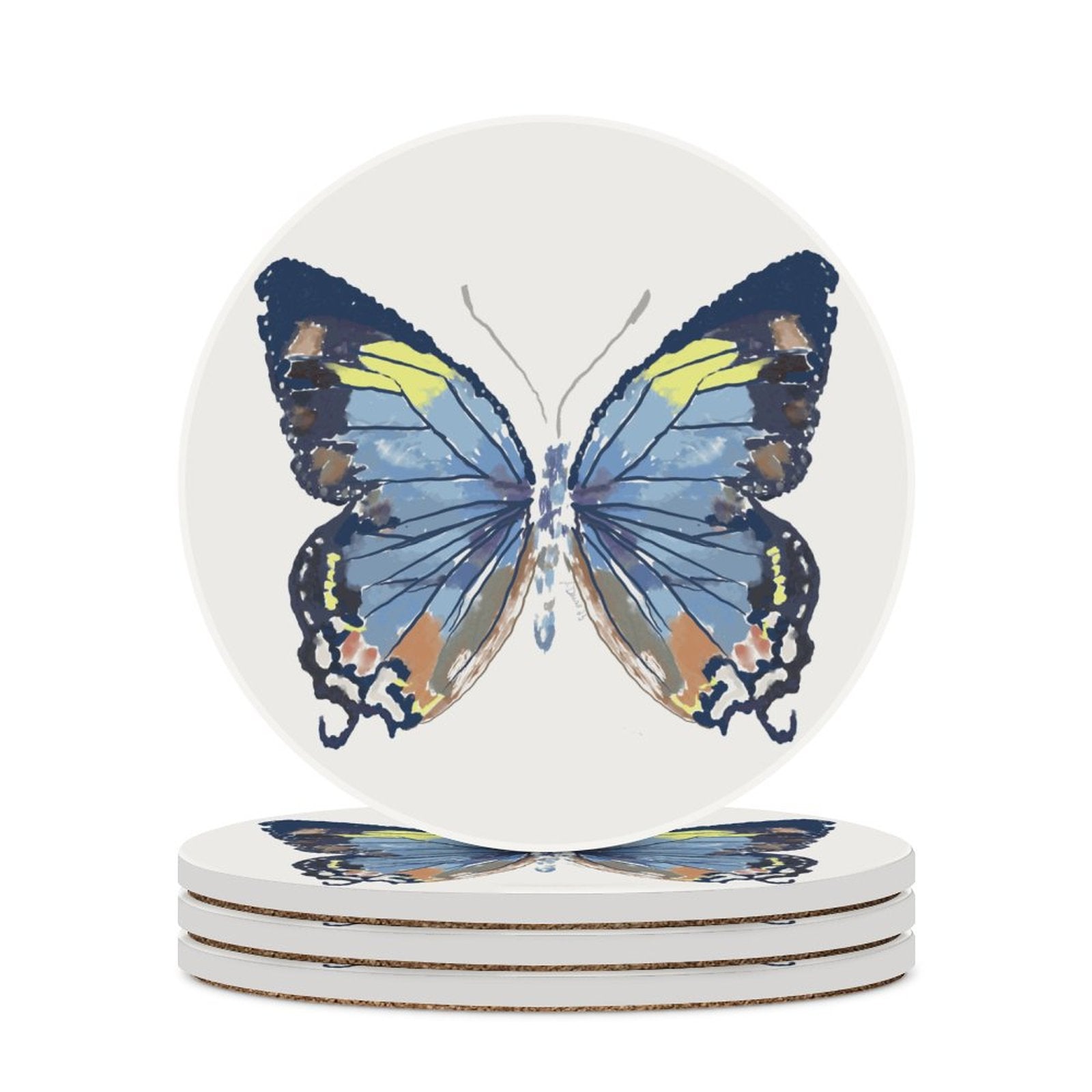 Butterfly Round Ceramic Coaster Sets - Blue Cava