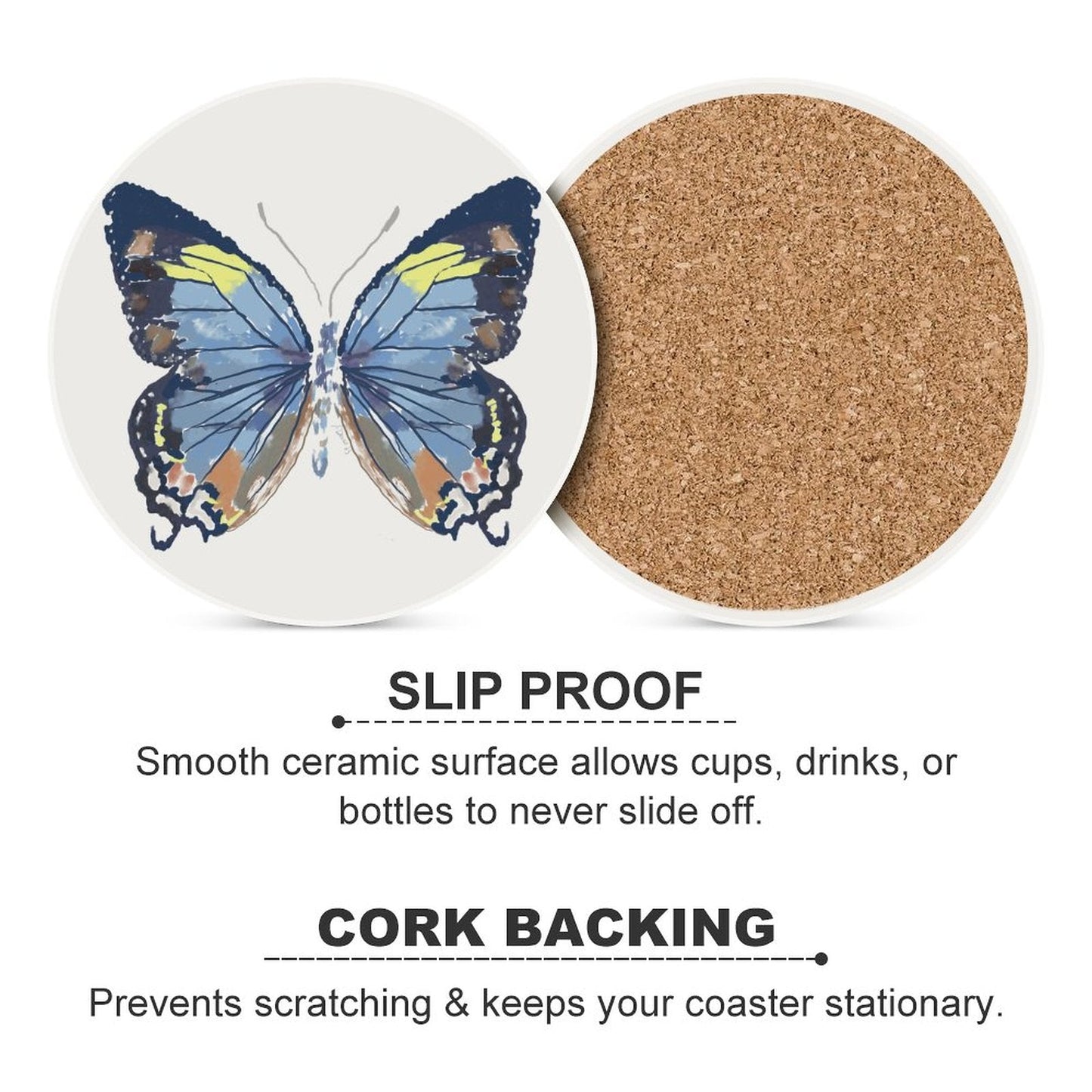 Butterfly Round Ceramic Coaster Sets - Blue Cava