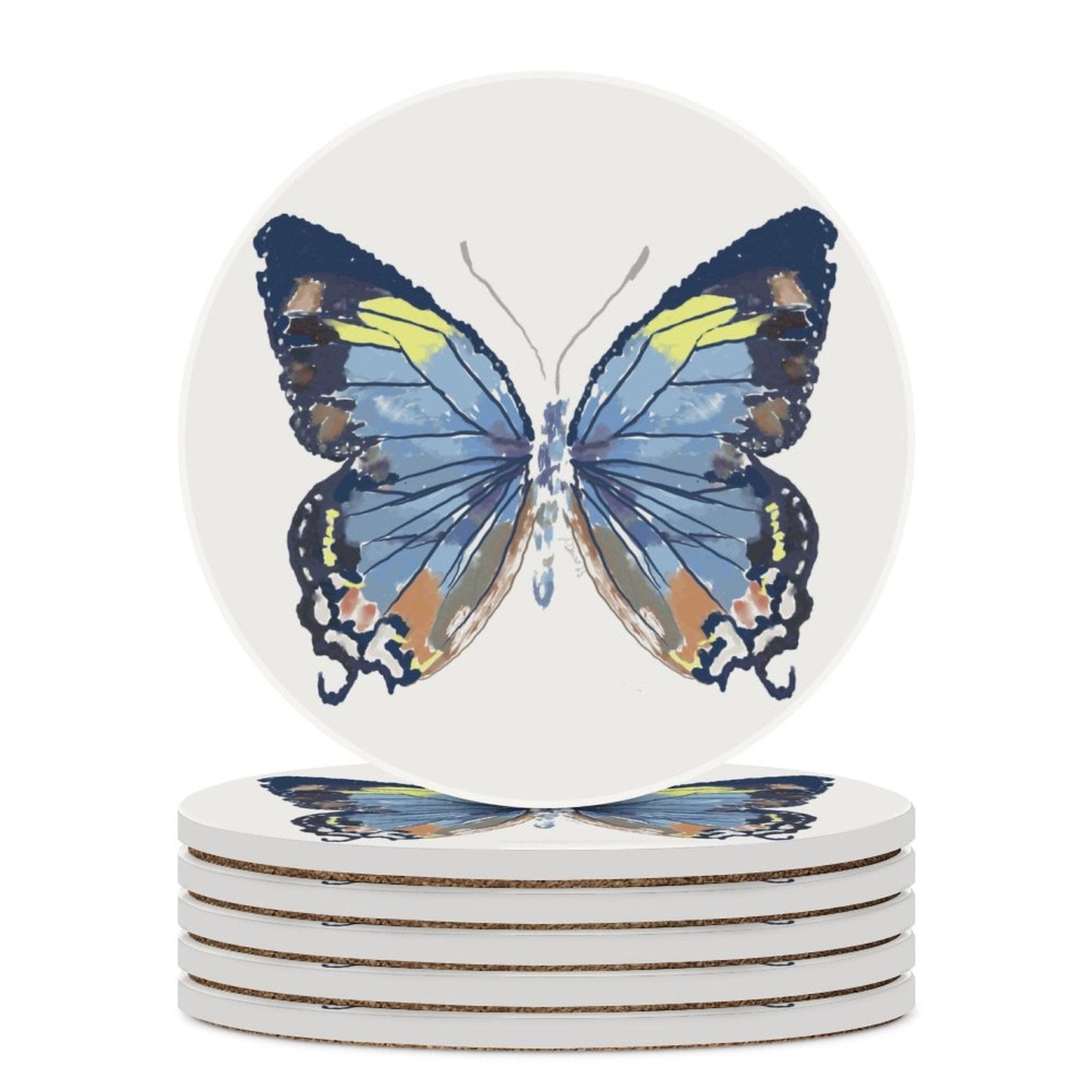 Butterfly Round Ceramic Coaster Sets - Blue Cava