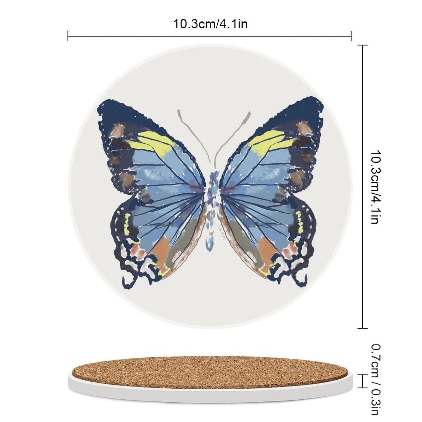 Butterfly Round Ceramic Coaster Sets - Blue Cava