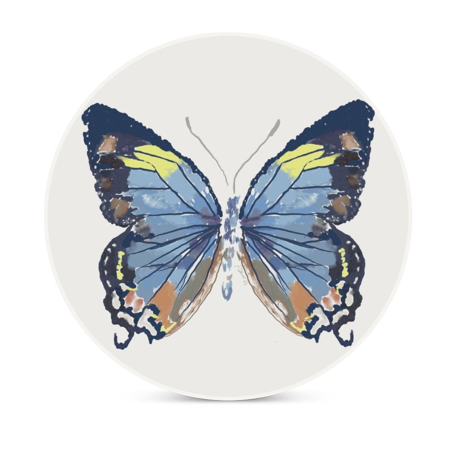 Butterfly Round Ceramic Coaster Sets - Blue Cava