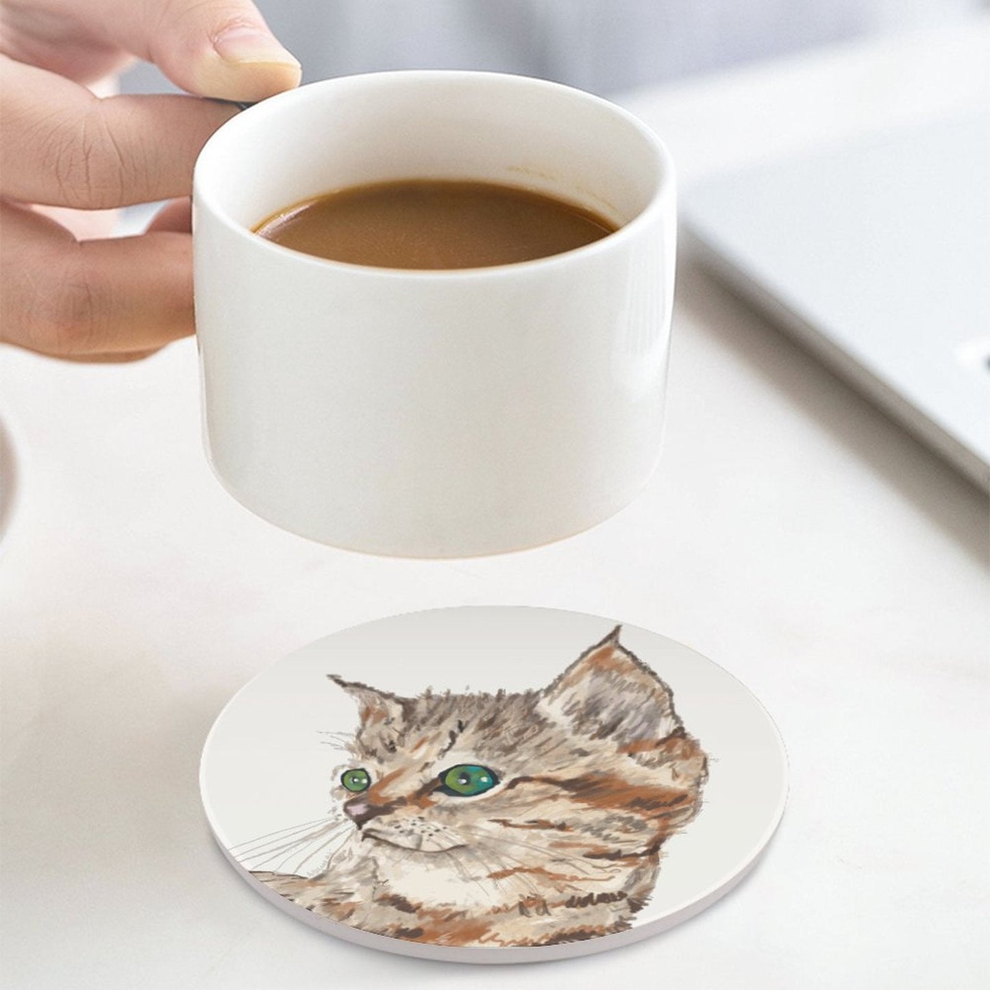 Cat ”Molly” Ceramic Coaster - Blue Cava