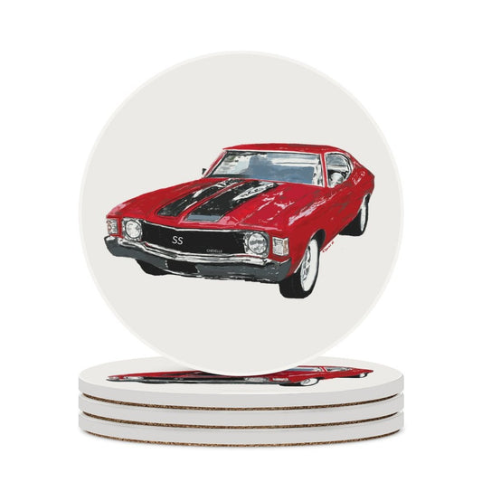 Chevrolet Chevelle Round Ceramic Coaster - Blue Cava