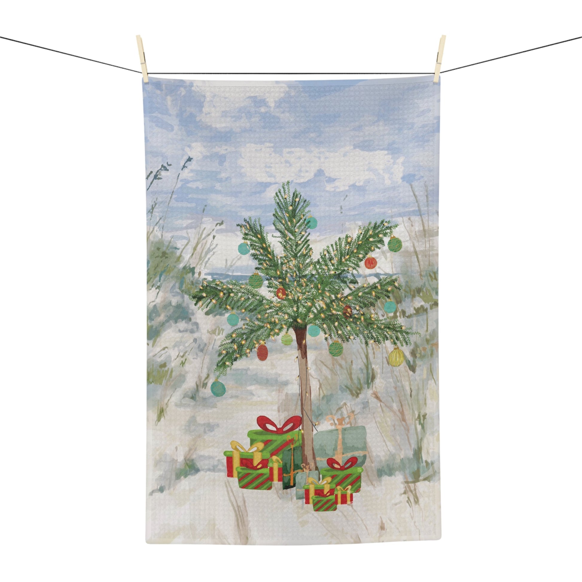 Christmas Palm Microfiber Tea Towel - Blue Cava