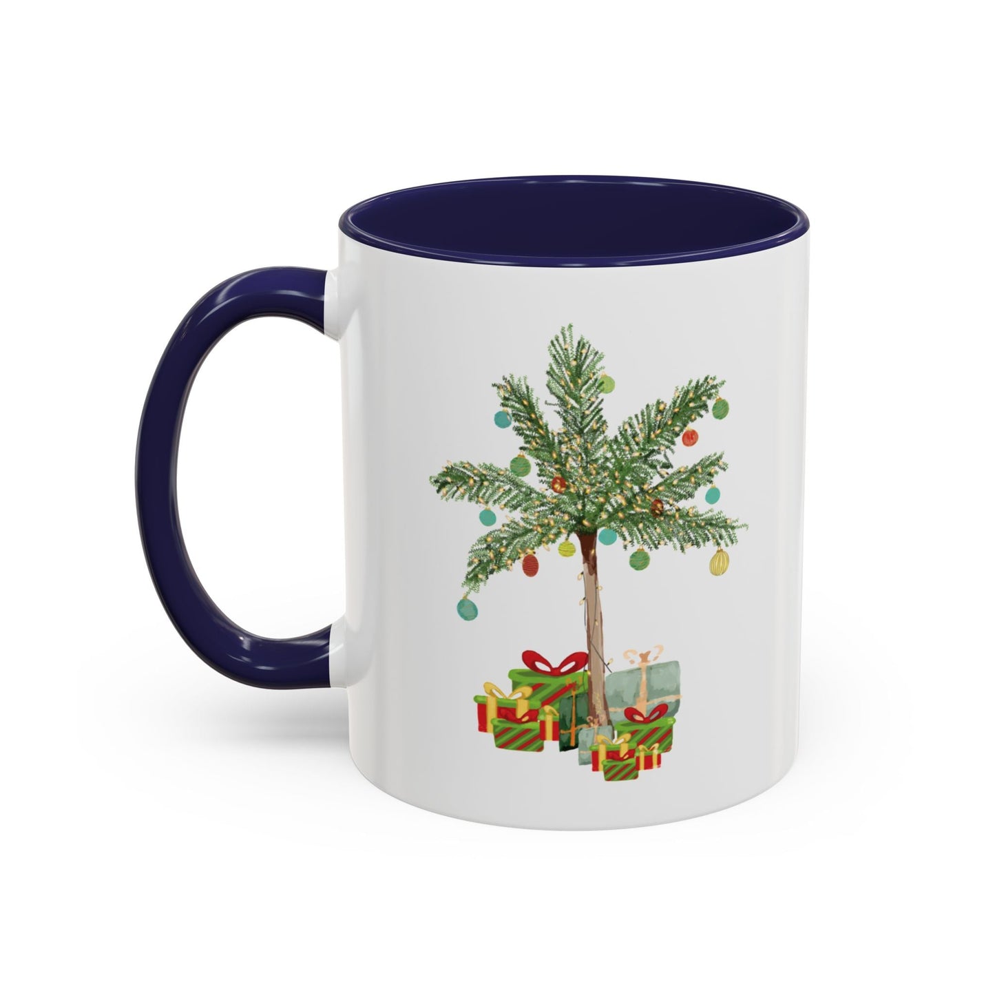 Christmas Palm Two Tone Coffee Mug (11oz & 15oz) - Blue Cava