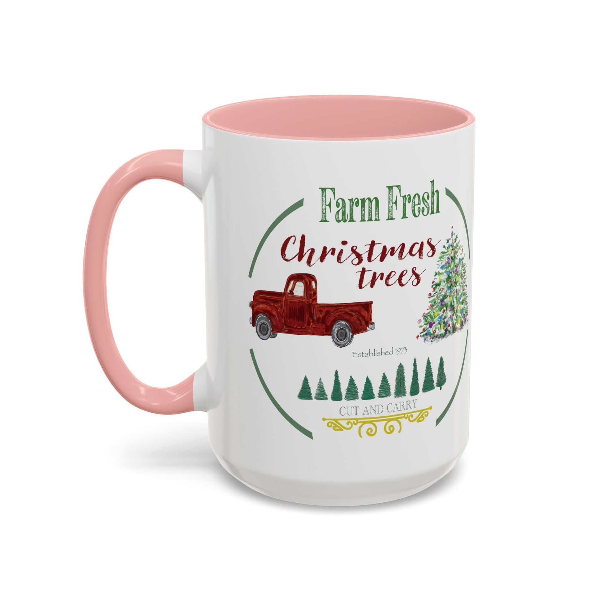 Christmas Tree Farm Two Tone Accent Coffee Mug (11 oz & 15 oz) - Blue Cava