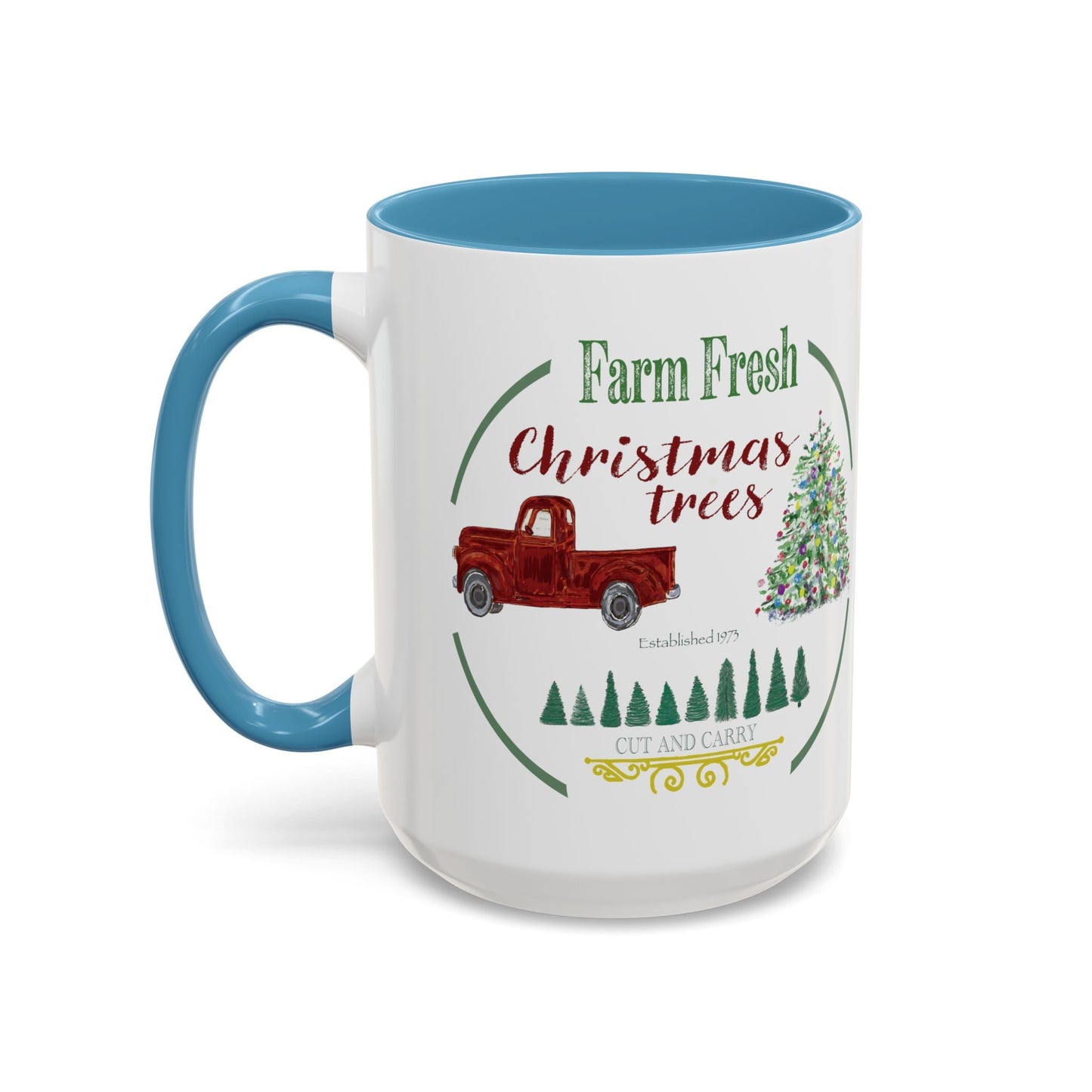 Christmas Tree Farm Two Tone Accent Coffee Mug (11 oz & 15 oz) - Blue Cava