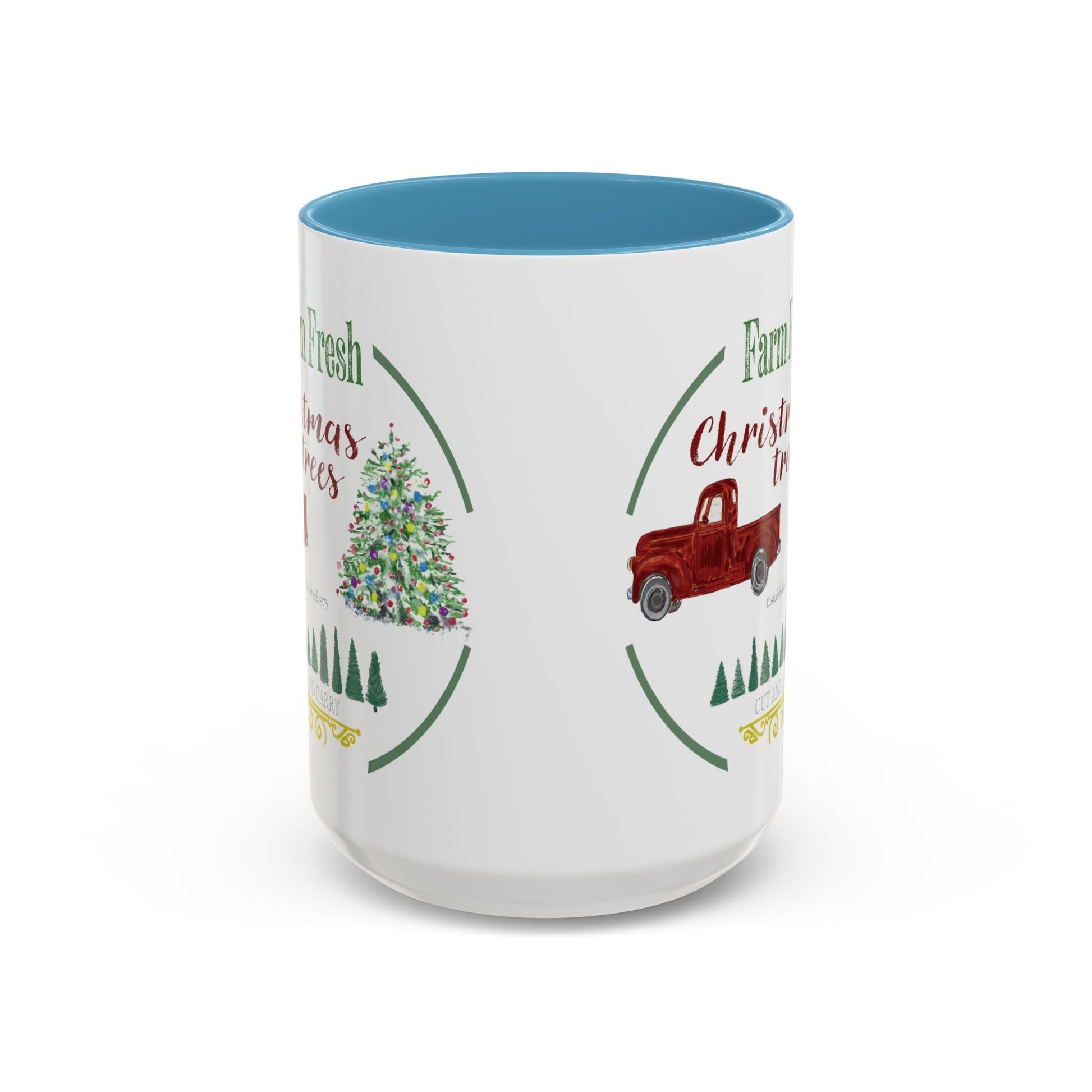 Christmas Tree Farm Two Tone Accent Coffee Mug (11 oz & 15 oz) - Blue Cava