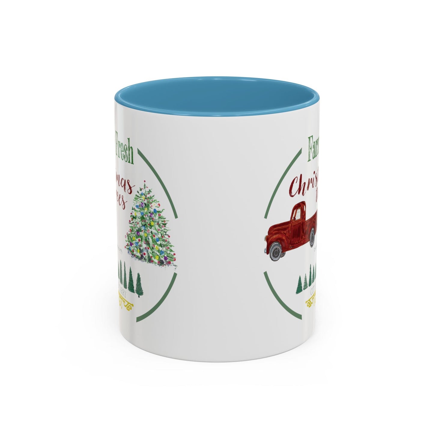 Christmas Tree Farm Two Tone Accent Coffee Mug (11 oz & 15 oz) - Blue Cava