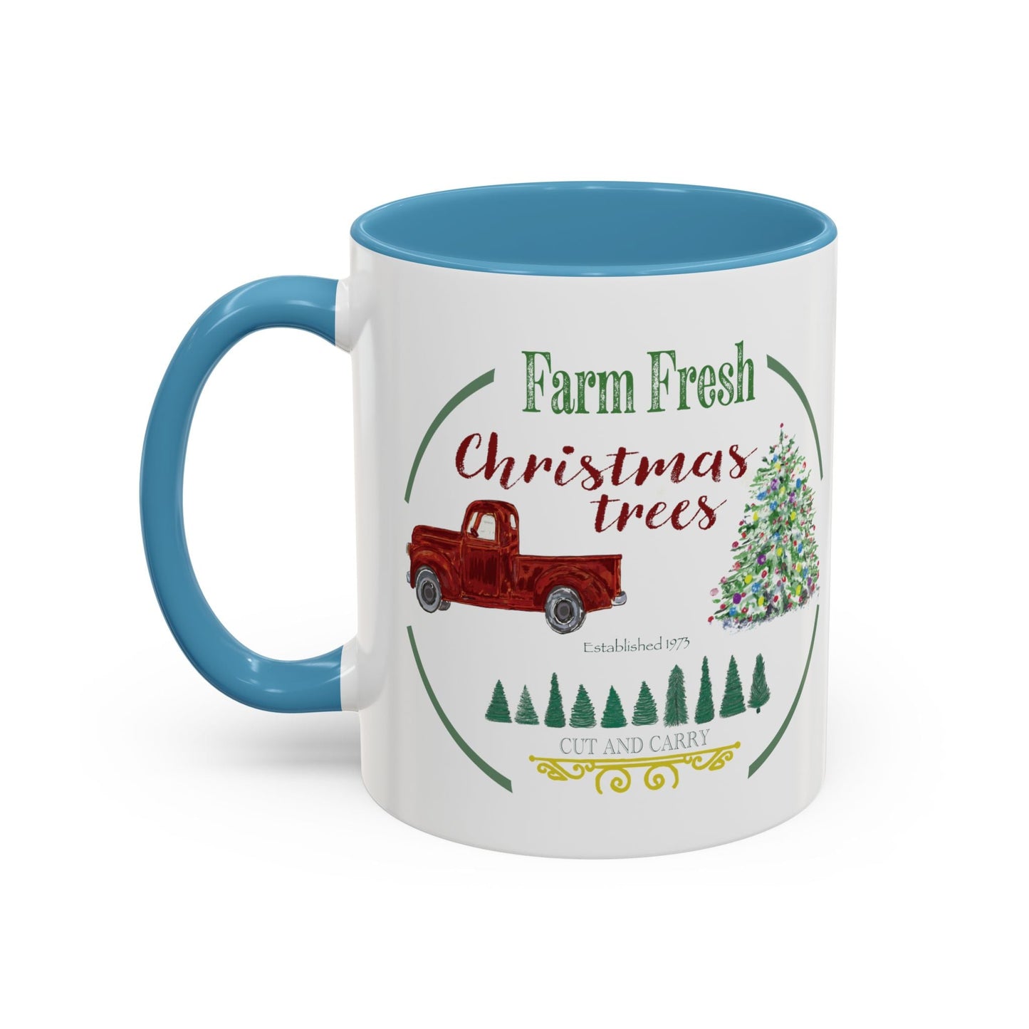 Christmas Tree Farm Two Tone Accent Coffee Mug (11 oz & 15 oz) - Blue Cava