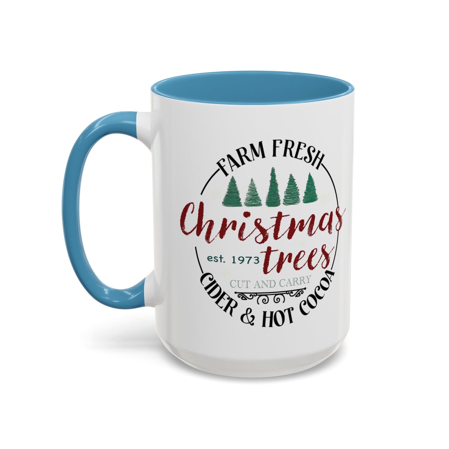 Christmas Tree Farm Two Tone Accent Coffee Mug (11 oz, 15oz) - Blue Cava