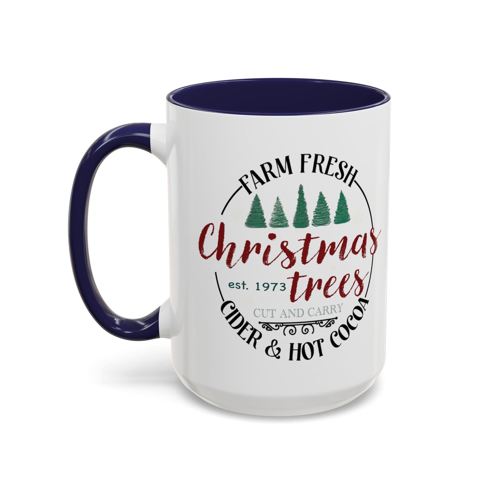 Christmas Tree Farm Two Tone Accent Coffee Mug (11 oz, 15oz) - Blue Cava