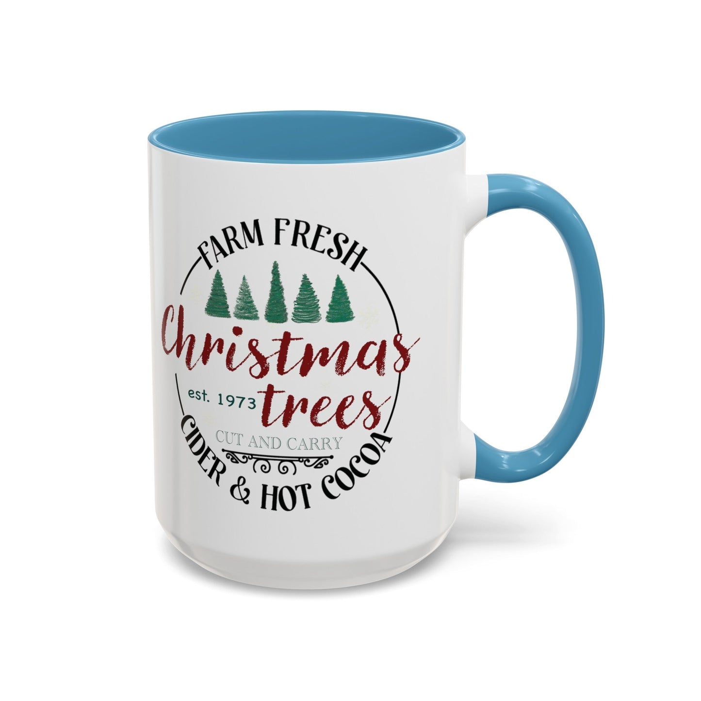 Christmas Tree Farm Two Tone Accent Coffee Mug (11 oz, 15oz) - Blue Cava