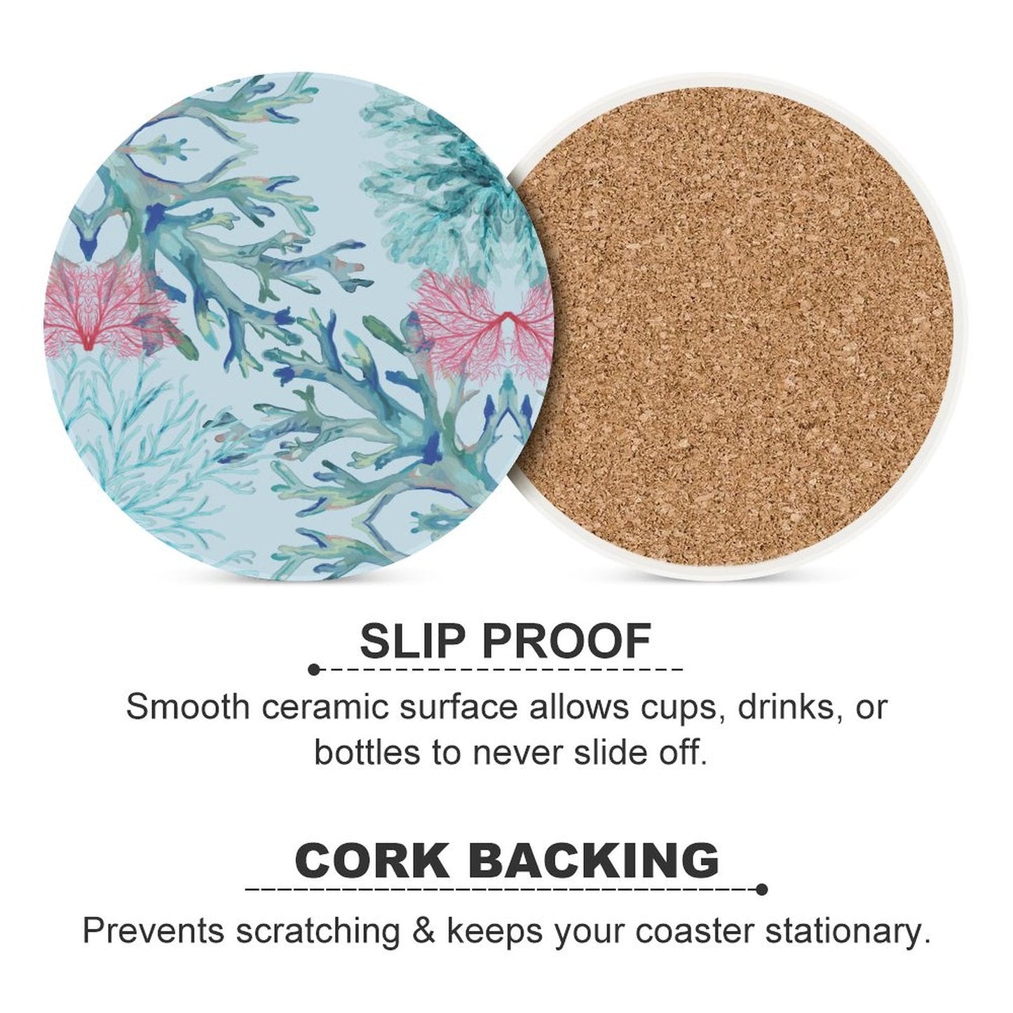 Coastal Coral Round Ceramic Coaster Sets - Blue Cava