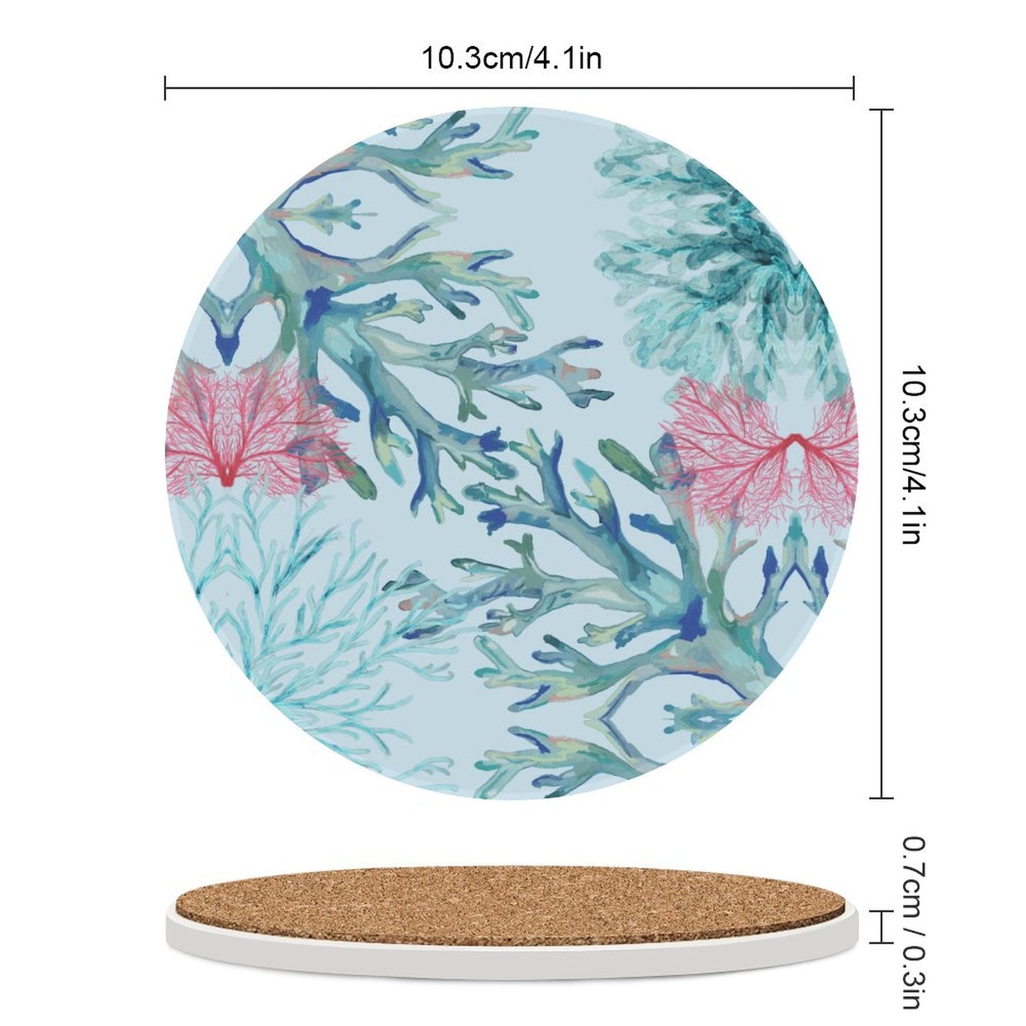 Coastal Coral Round Ceramic Coaster Sets - Blue Cava