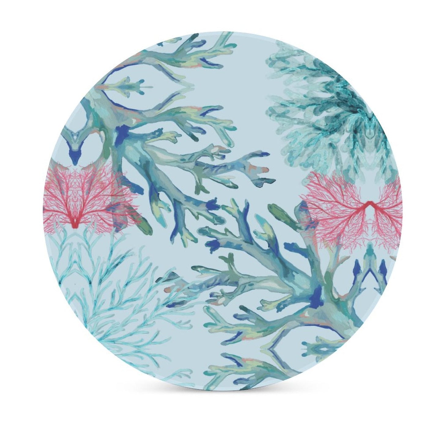 Coastal Coral Round Ceramic Coaster Sets - Blue Cava