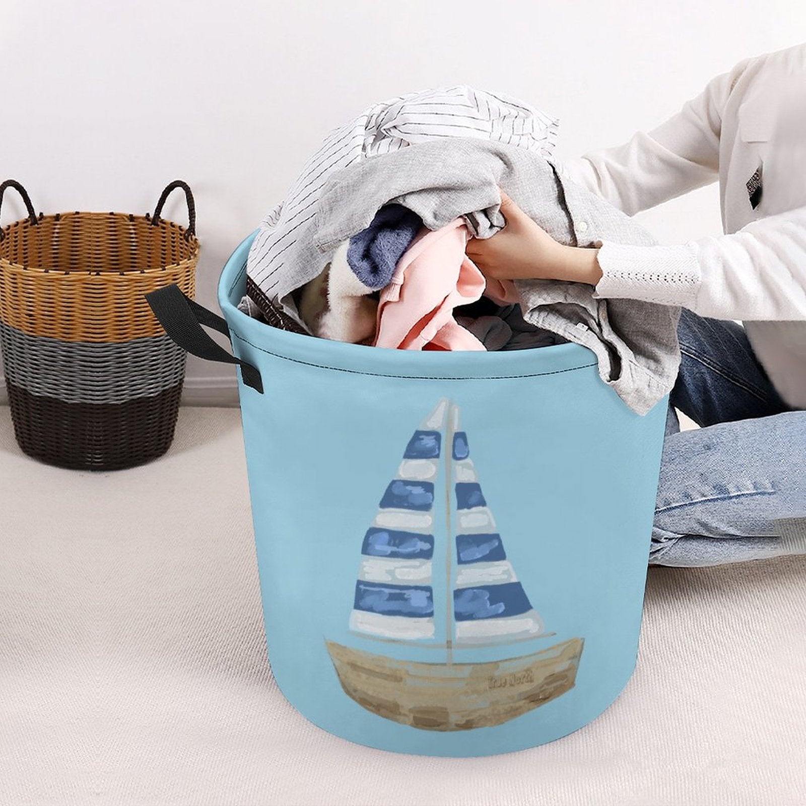 Collapsible Laundry Basket - Blue Cava